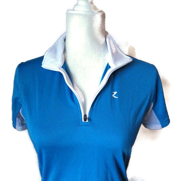 Blue HORZE Short Sleeve Mock Turtle Neck Shirt/ Quarter Zip/ SMALL - Picture 3 of 5
